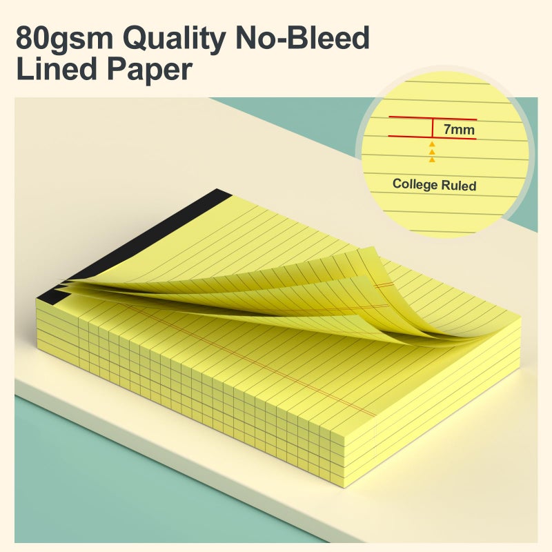 PINJINGPRO 8 Pack Yellow Legal Pads 5x8 Small Note Pads 240 Sheets Perforated Yellow Pads Paper Narrow Ruled Writing Pad 80gsm Premium Thick Paper College Ruled Legal Notepads for Students  Office  Business - Image 3